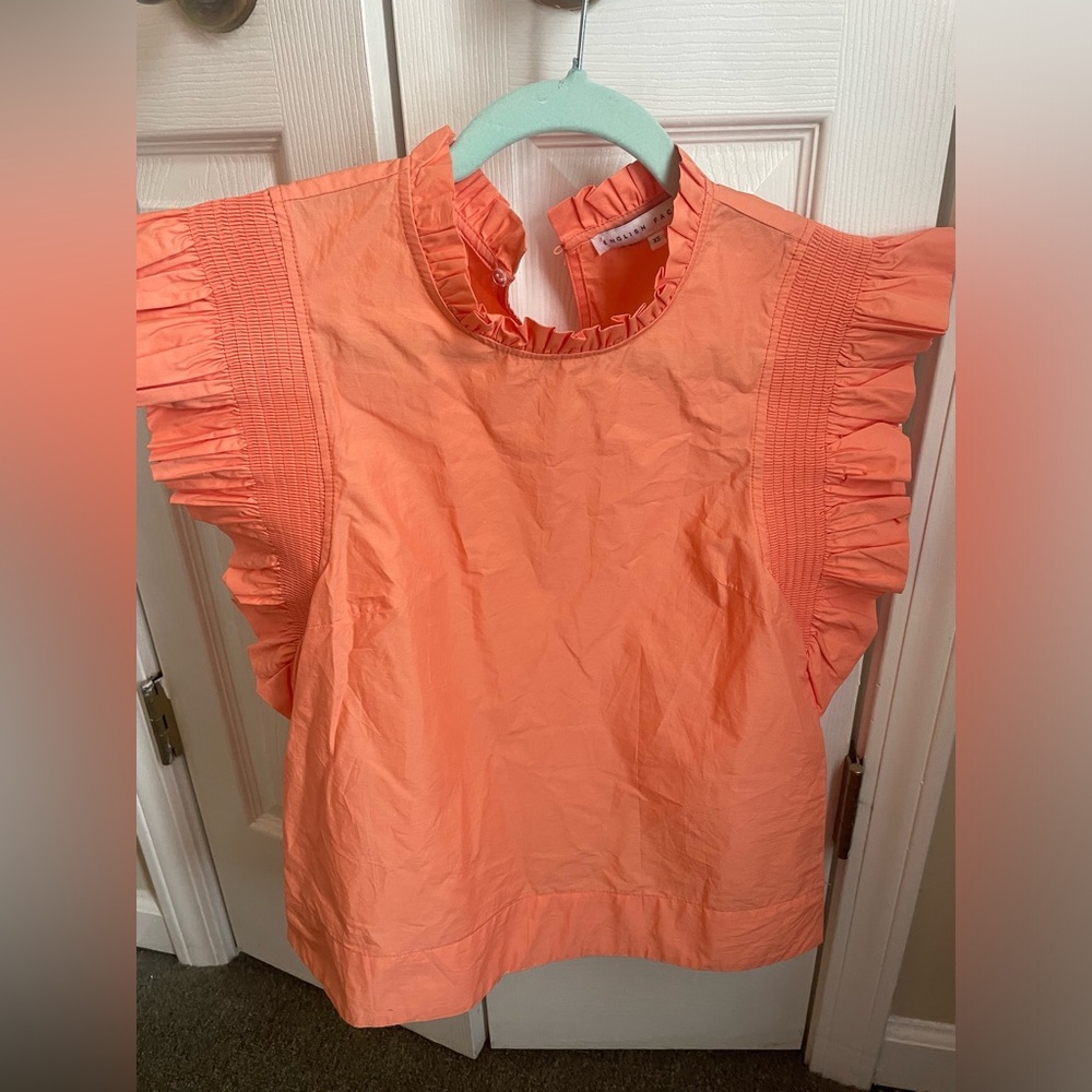english factory coral ruffle sleeve poplin top